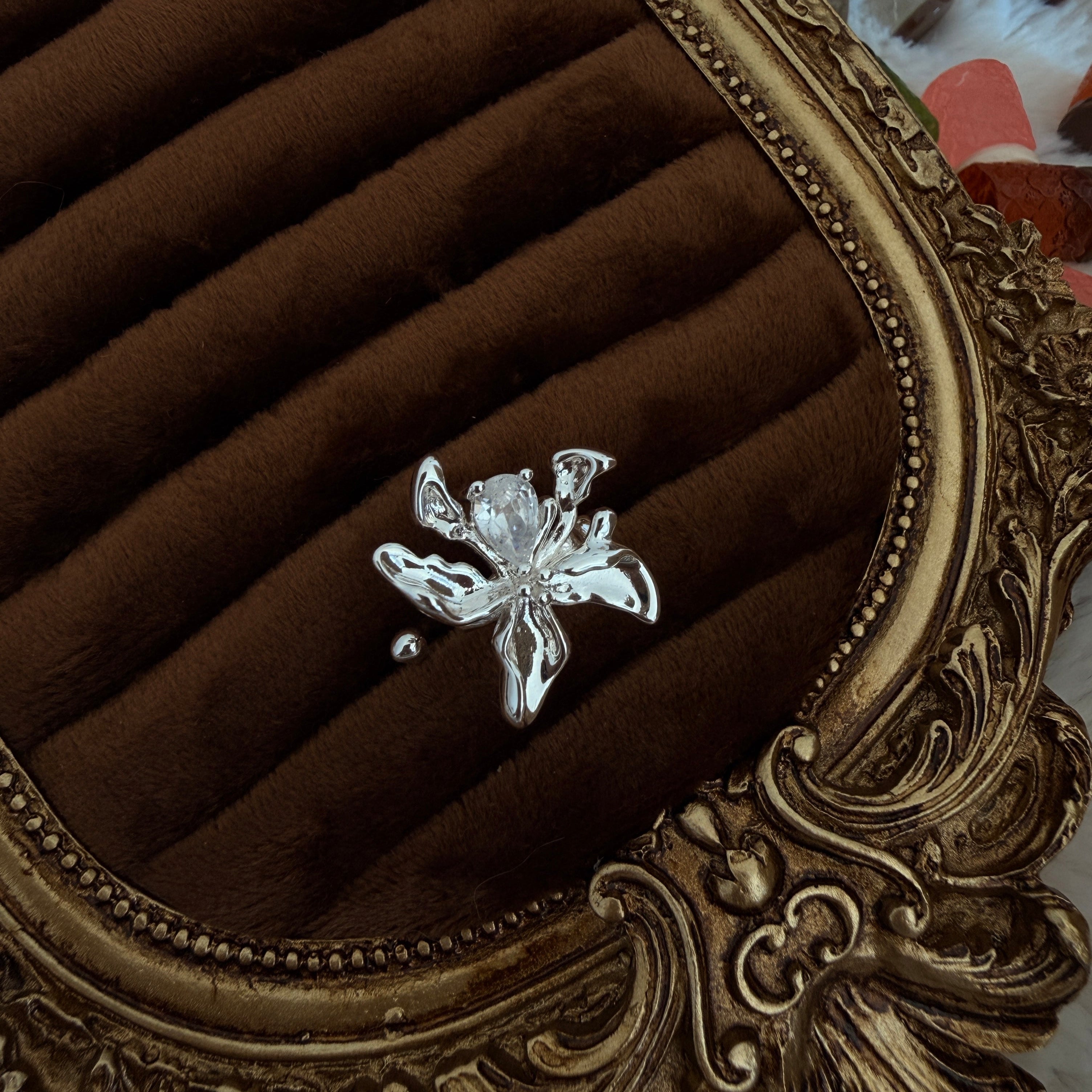 Silver Orchid Ring | Crystal Flower Statement Ring