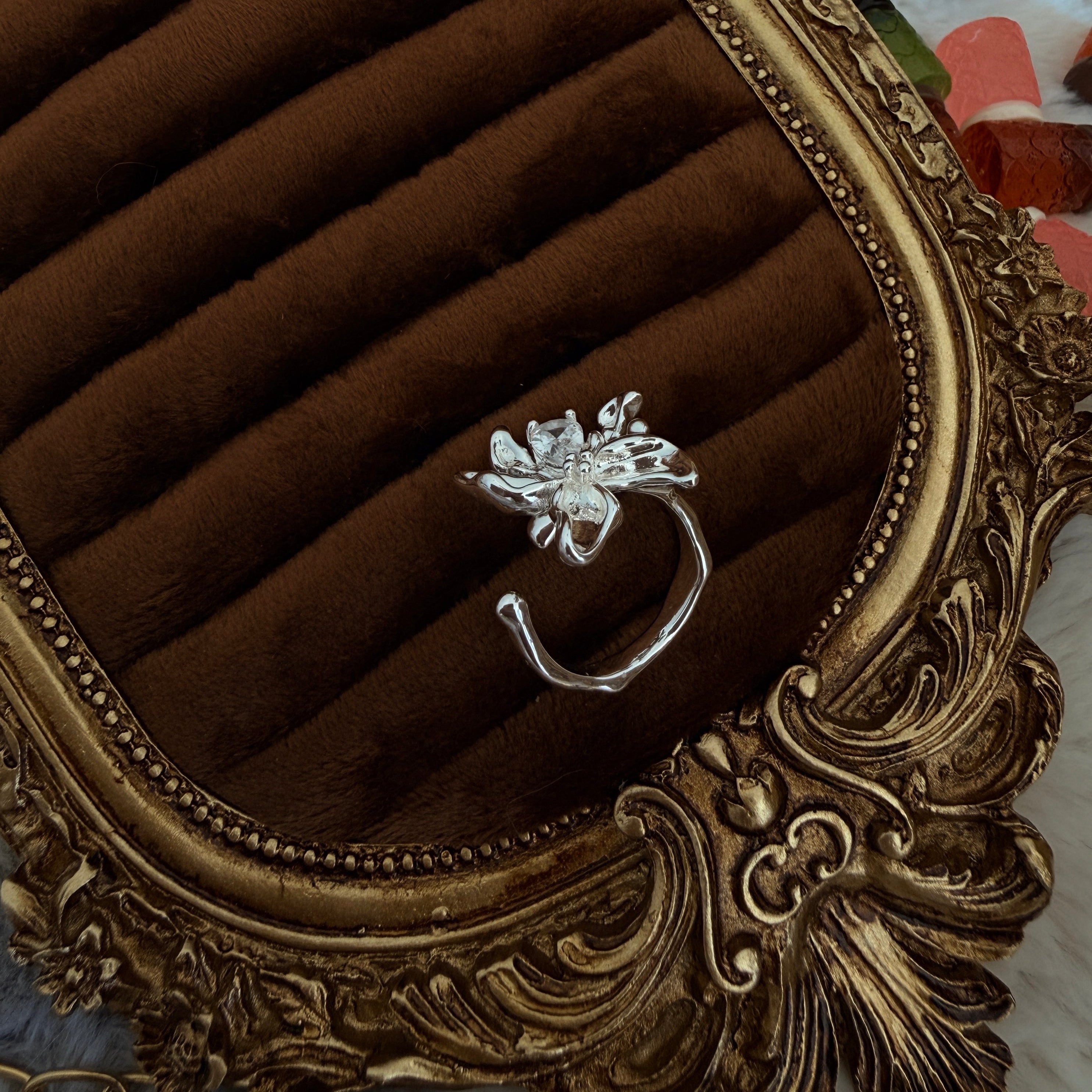 Silver Orchid Ring | Crystal Flower Statement Ring