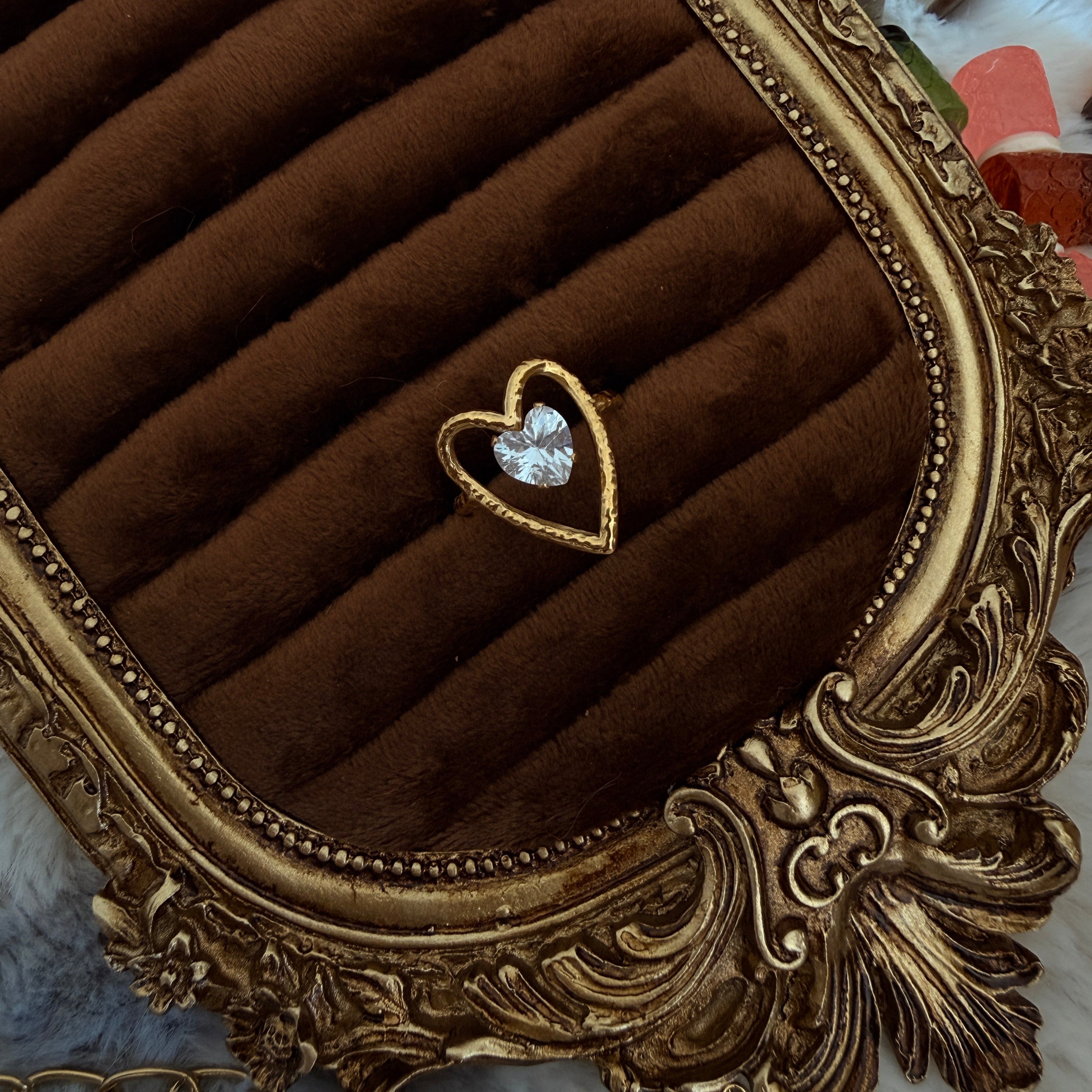 Gold Open Heart Crystal Ring | Diamond CZ Statement Ring