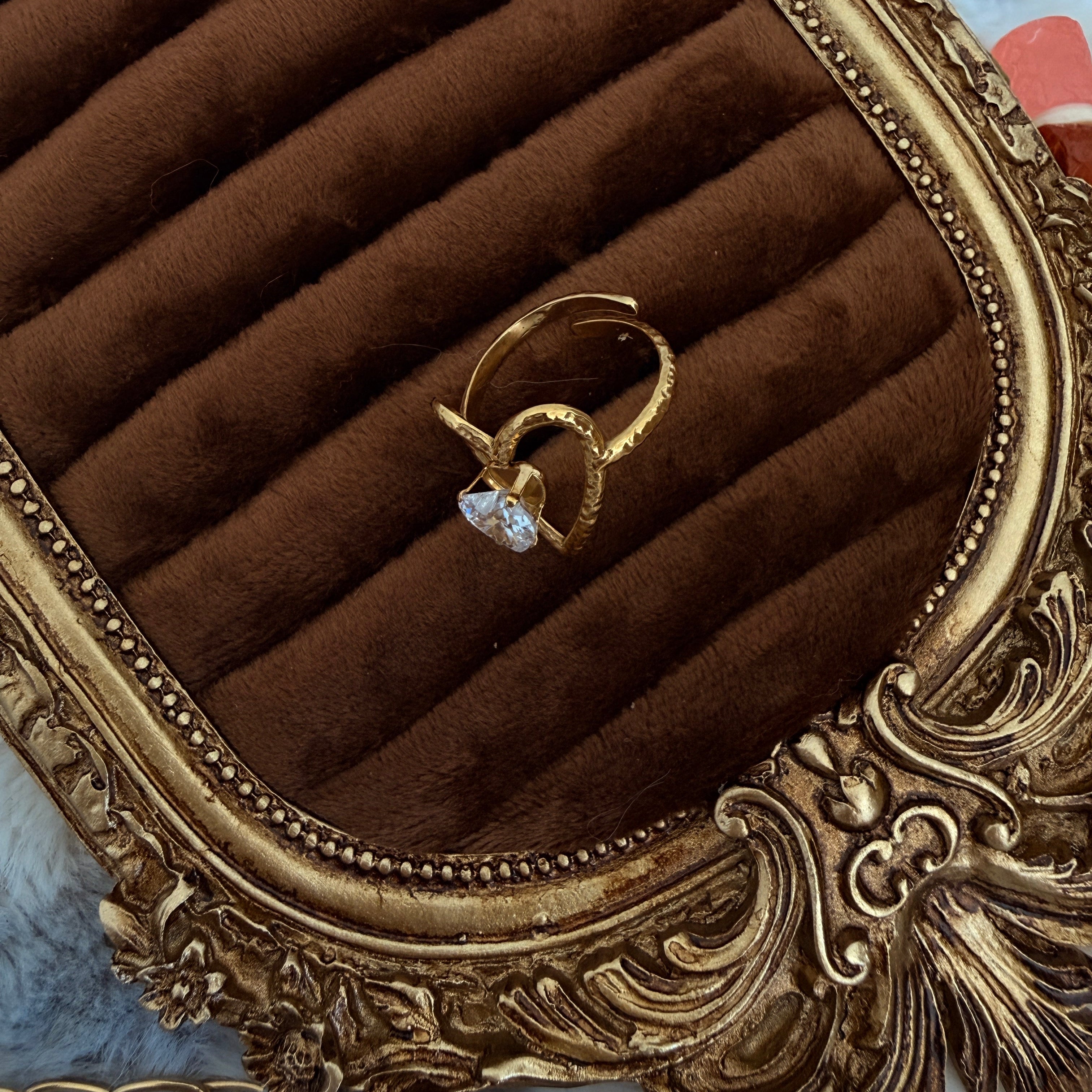 Gold Open Heart Crystal Ring | Diamond CZ Statement Ring