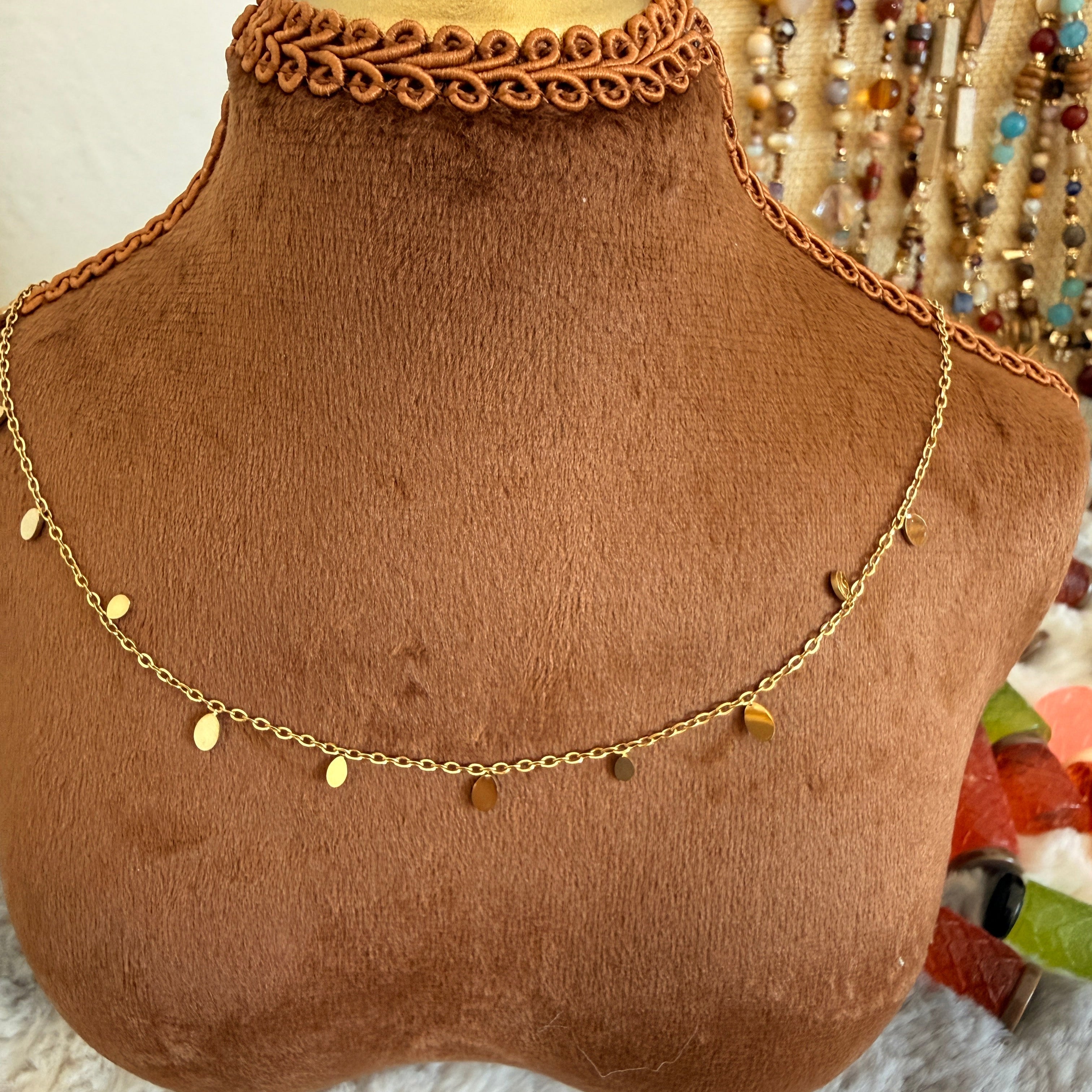 Gold Oval Coin Charm Necklace