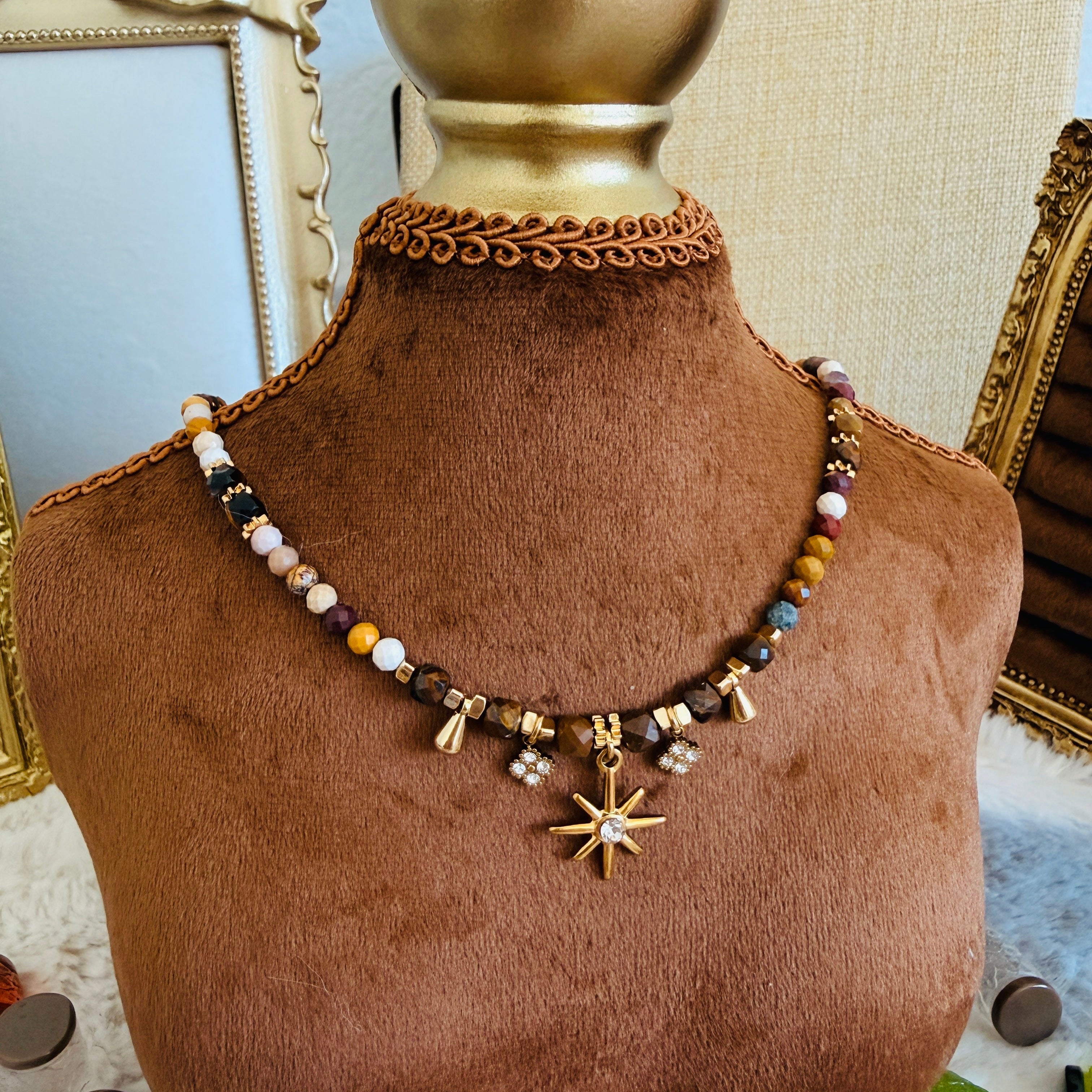 Earth Tone Beaded North Star Necklace