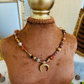 Earth Tone Beaded Double Horn Moon Necklace