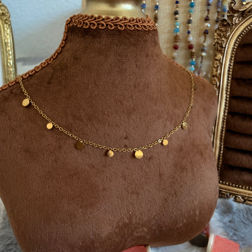 Gold Circle Coin Charm Necklace