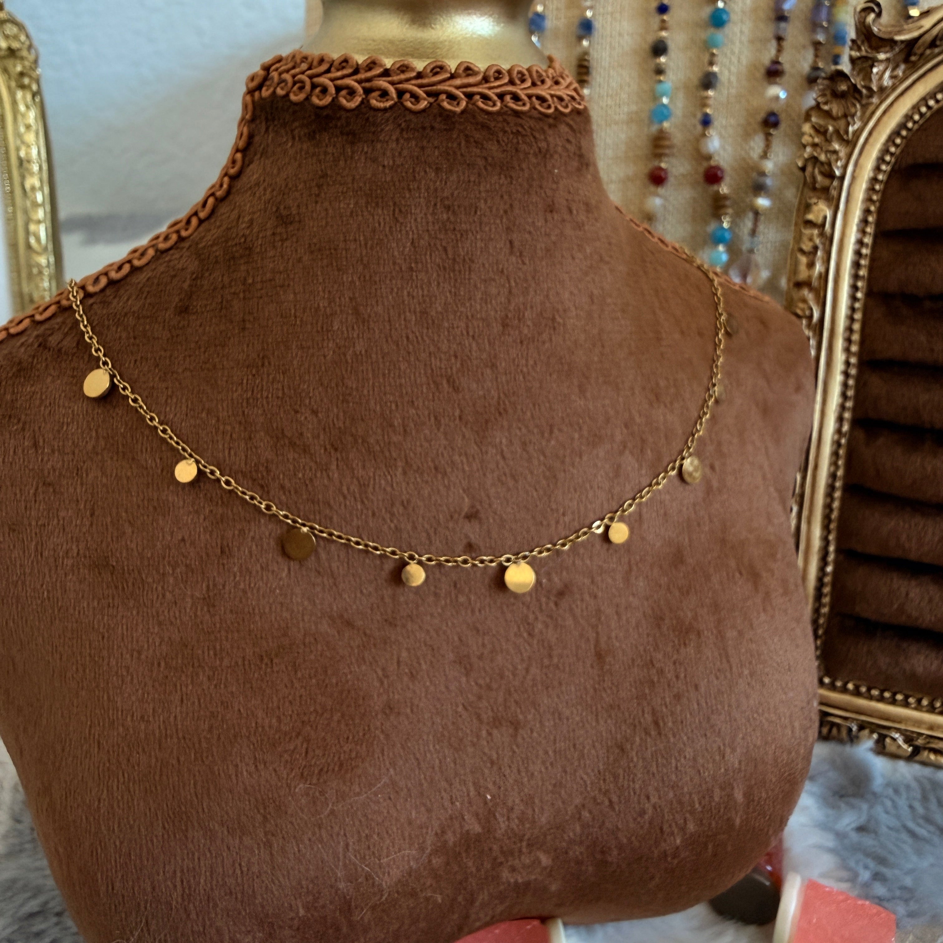 Gold Circle Coin Charm Necklace