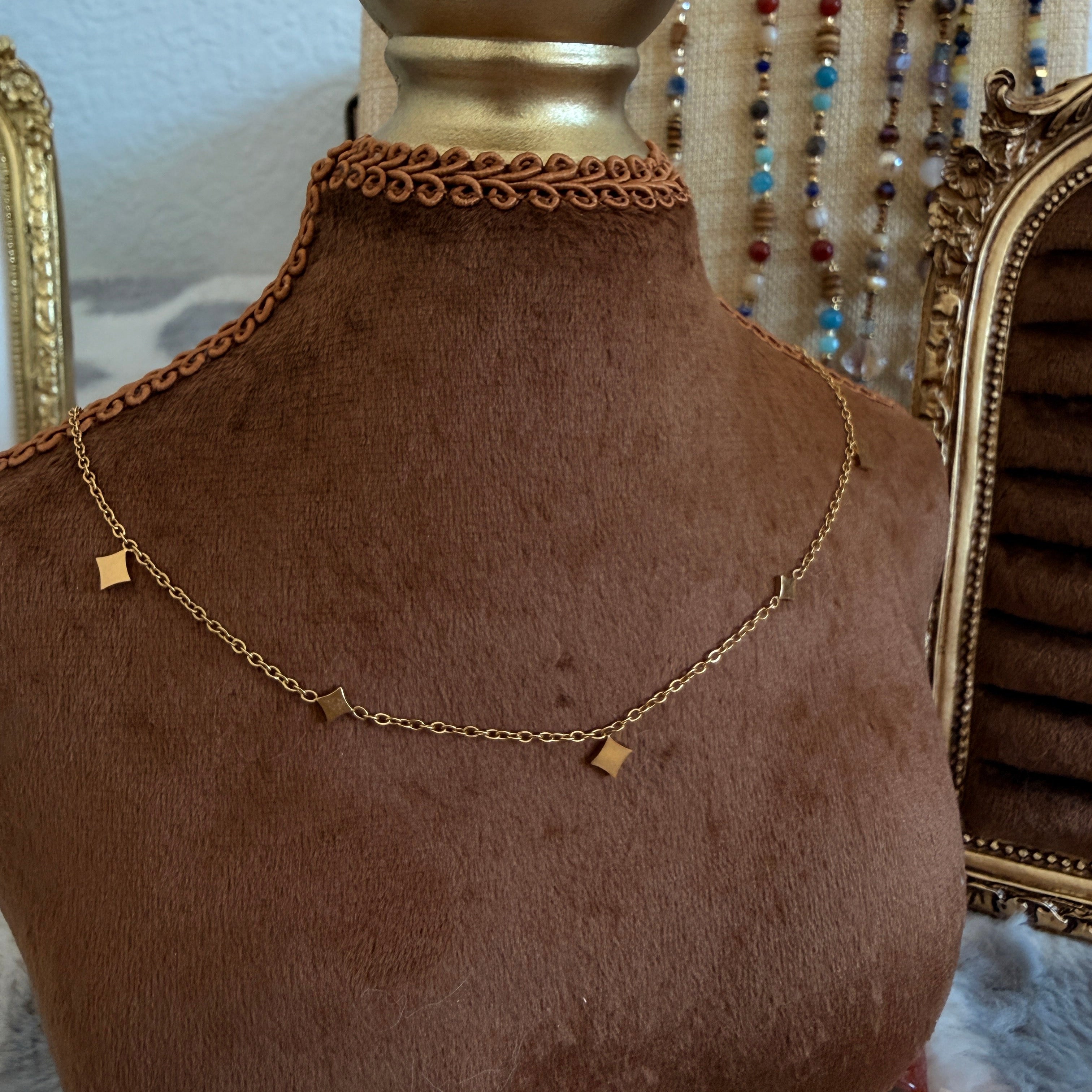 Gold Diamond Shape Charm Necklace