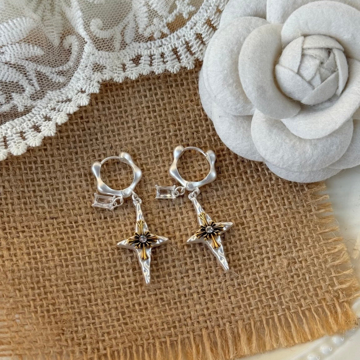 Gothic Cross Sword Drop Earrings