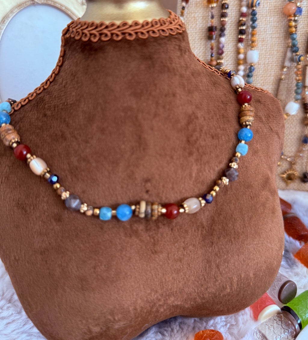 Boho Multicolor Beaded Necklace | Mixed Stone & Crystal Choker