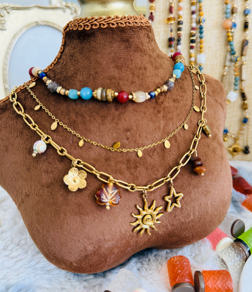 Boho Multicolor Beaded Necklace | Mixed Stone & Crystal Choker