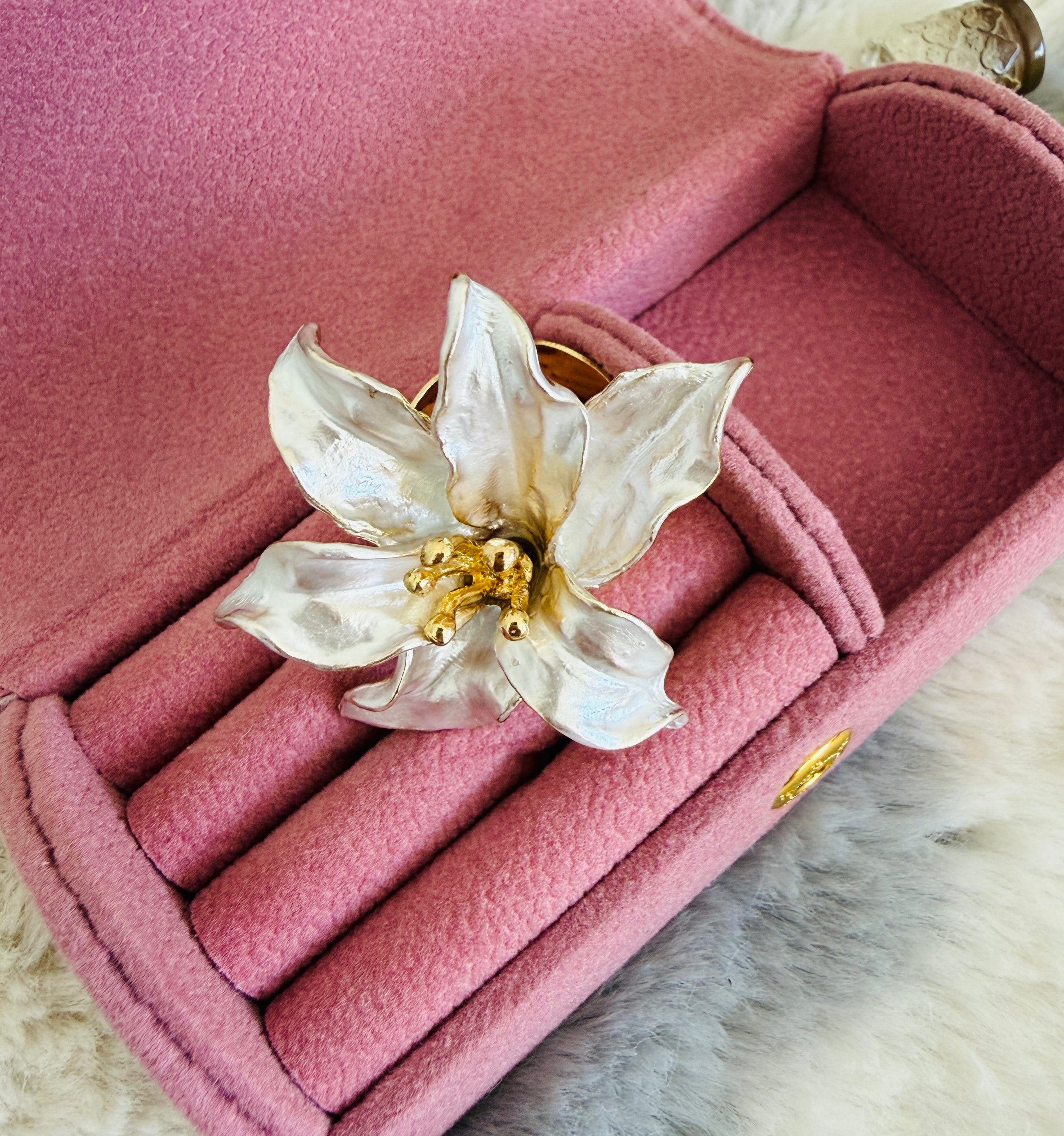 White Enamel Lily Ring | Oversized Floral Statement Ring