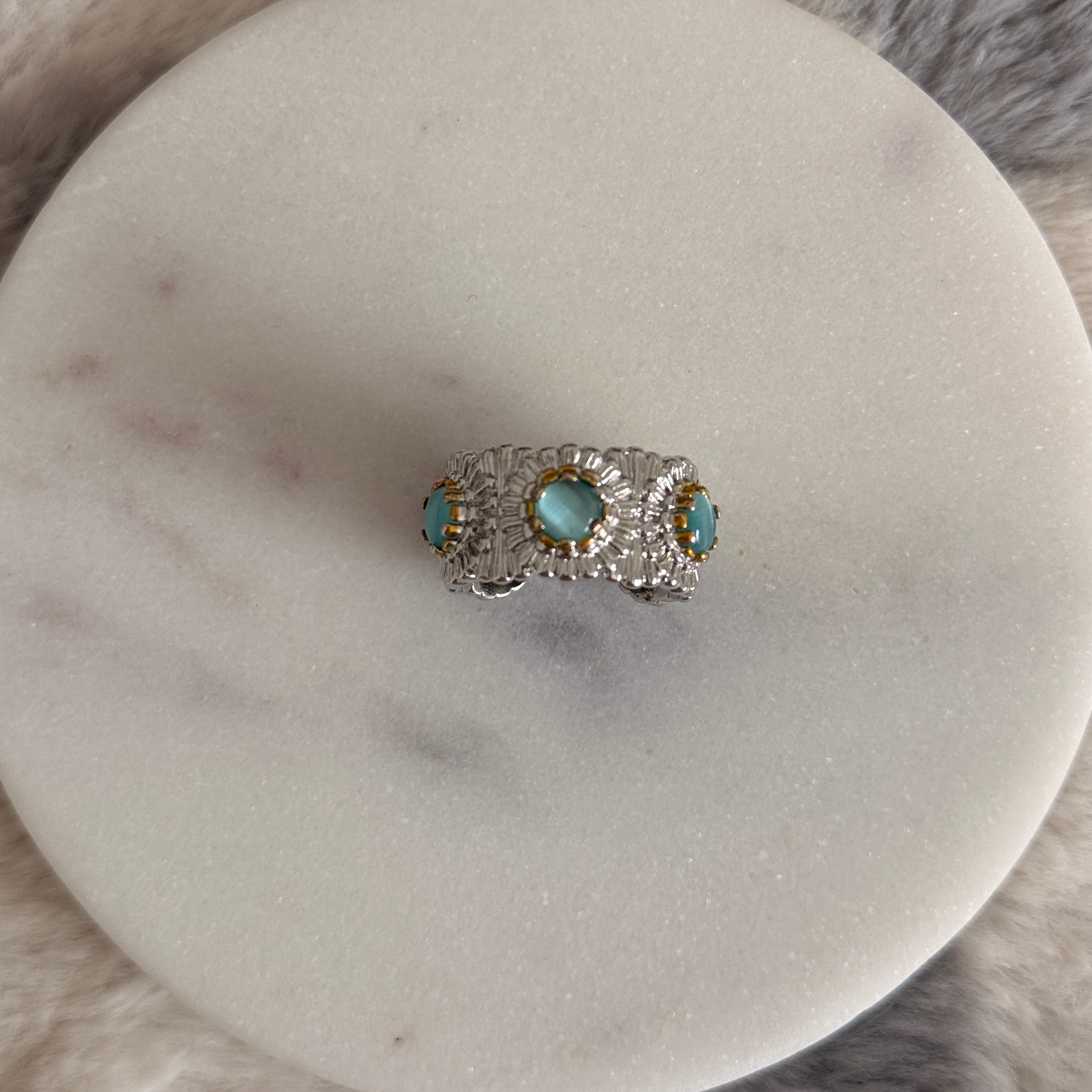 Aqua Gemstone Braided Ring