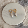 Pearl Cross Huggie Earrings