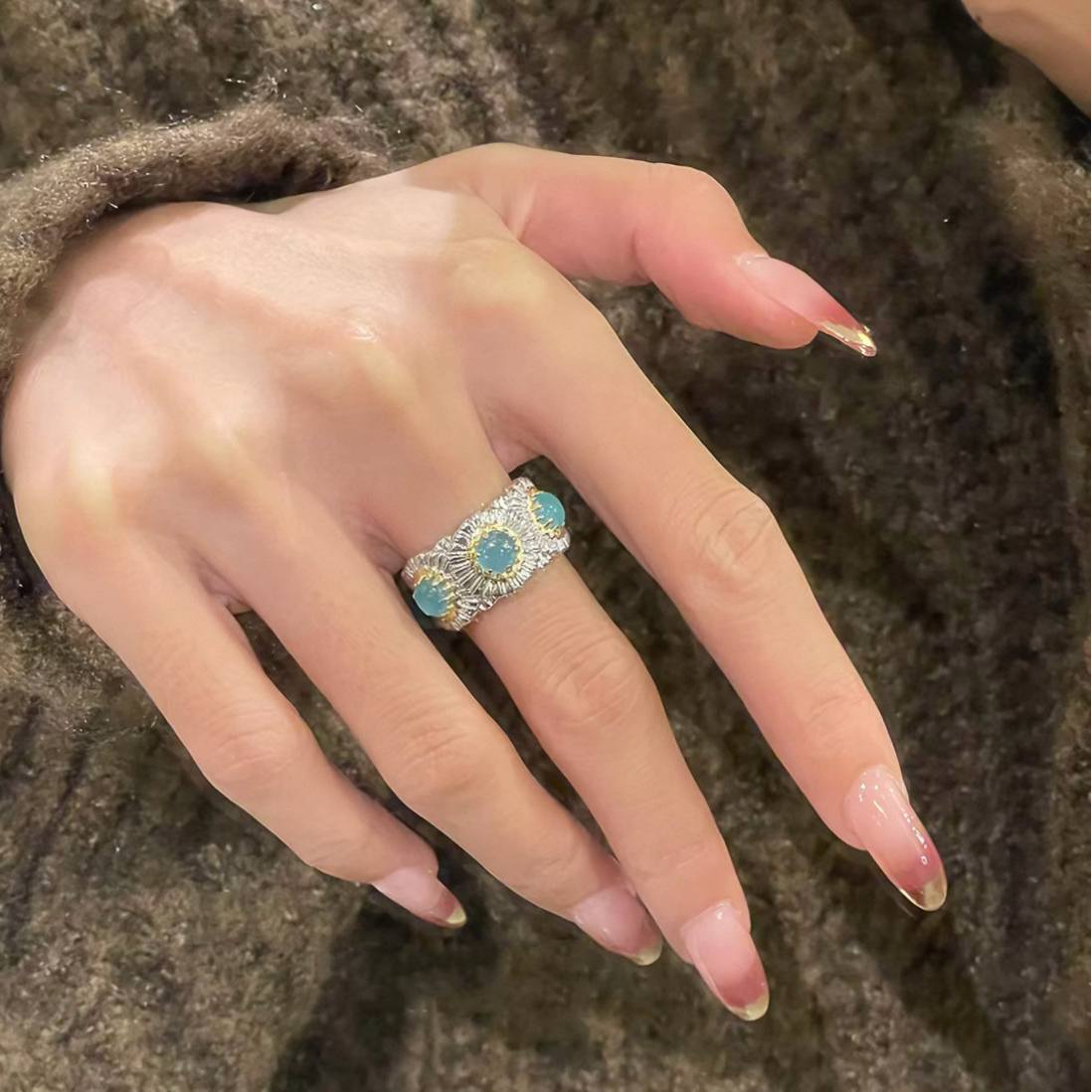 Aqua Gemstone Braided Ring